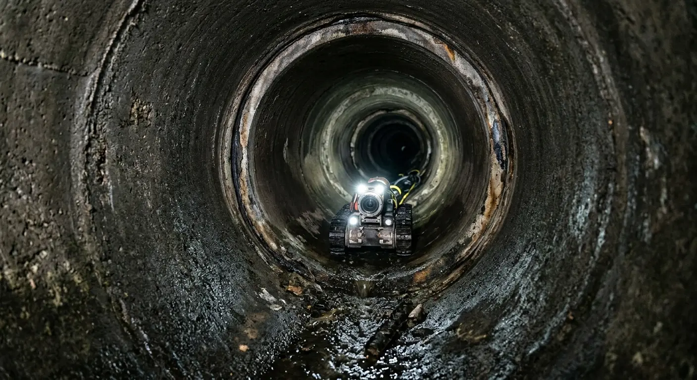 Robotic sewer camera inspecting pipe interior for Sewer Line Repair in Holliston